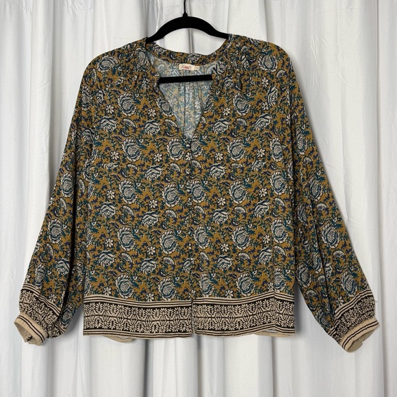 Faherty Floral Button Front Blouse Size Small Boho - Picture 3 of 13